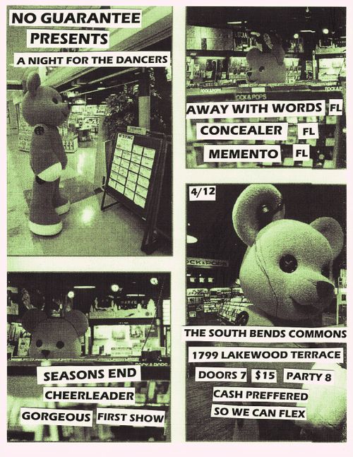 4/12 Away With Words, Concealer, Memento, Seasons End, Cheerleader and Gorgeous (First show ex-combat evolved)